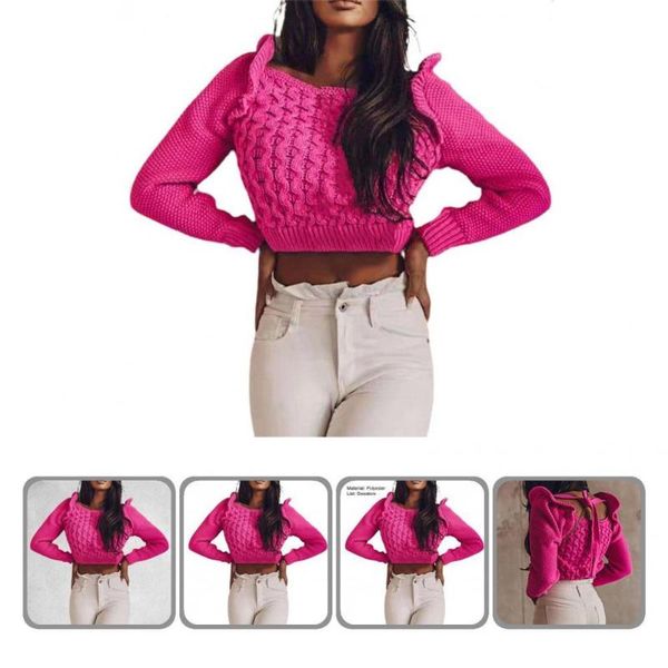 women's sweaters chic pullover sweater pure color casual ruffle lace up backless short knitted women knitwear, White;black
women's sweaters chic pullover sweater pure color casual ruffle lace up backless short knitted women knitwear, White;black