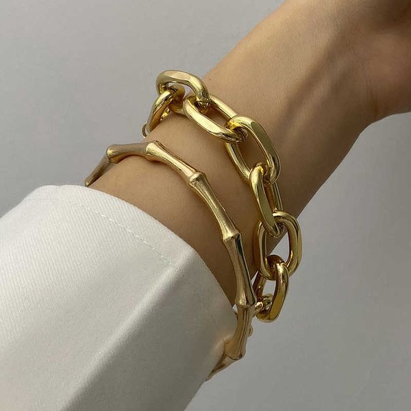 2pcs/set punk hip hop bamboo joint cuban chain bracelets bangles for women charm gold silver color thick chain heavy bracelets q0719, Black
2pcs/set punk hip hop bamboo joint cuban chain bracelets bangles for women charm gold silver color thick chain heavy bracelets q0719, Black