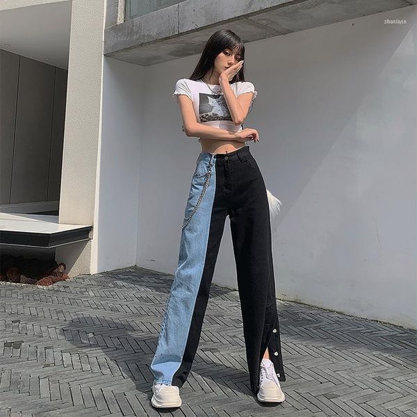 summer chic vintage temperament commuting woman splicing black and blue color matching high waist denim wide leg pants1
summer chic vintage temperament commuting woman splicing black and blue color matching high waist denim wide leg pants1