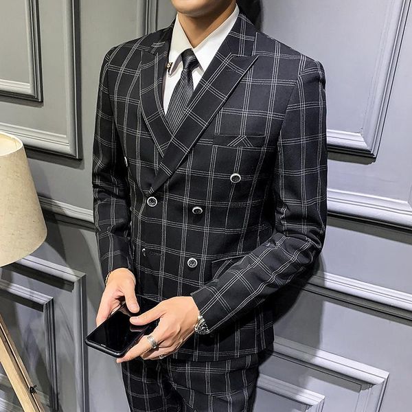 men's suits & blazers (jacket+pants) suit set business casual plaid double breasted 2 pieces male slim fit 2xl, White;black
men's suits & blazers (jacket+pants) suit set business casual plaid double breasted 2 pieces male slim fit 2xl, White;black