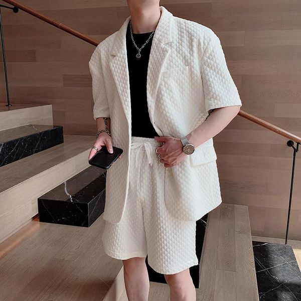 men's tracksuits 2pieces summer fashion waffle suit sets simple solid loose casual short sleeve blazer jacket + shorts for men, Gray
men's tracksuits 2pieces summer fashion waffle suit sets simple solid loose casual short sleeve blazer jacket + shorts for men, Gray