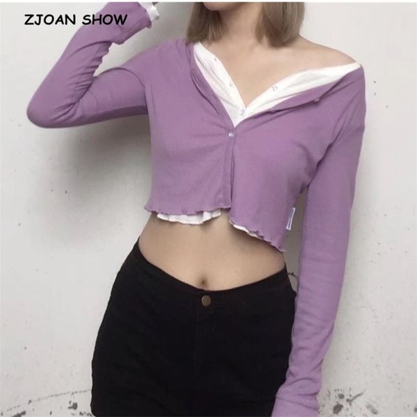 women knitted false 2pcs cropped cardigan sweater vintage v neck exposed navel short knitwear long sleeve jumper 210429, White;black
women knitted false 2pcs cropped cardigan sweater vintage v neck exposed navel short knitwear long sleeve jumper 210429, White;black