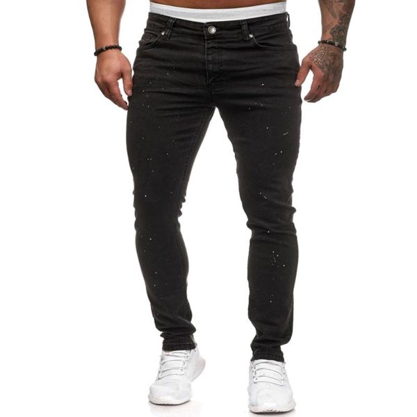 men's jeans small feet white dots black stretch men, Blue 
men's jeans small feet white dots black stretch men, Blue