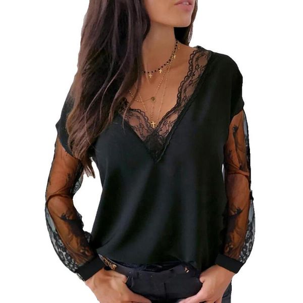 women's blouses & shirts european and american lace stitching v-neck long-sleeved shirt, White
women's blouses & shirts european and american lace stitching v-neck long-sleeved shirt, White