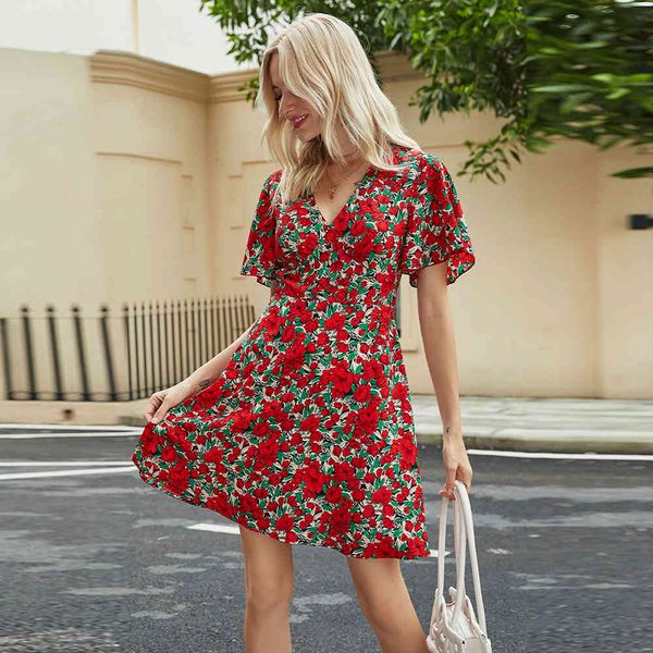 v neck print woman dresses new summer casual short sleeve slim waist mini beach sundress big red flower dress vestidos 210412, Black;gray
v neck print woman dresses new summer casual short sleeve slim waist mini beach sundress big red flower dress vestidos 210412, Black;gray