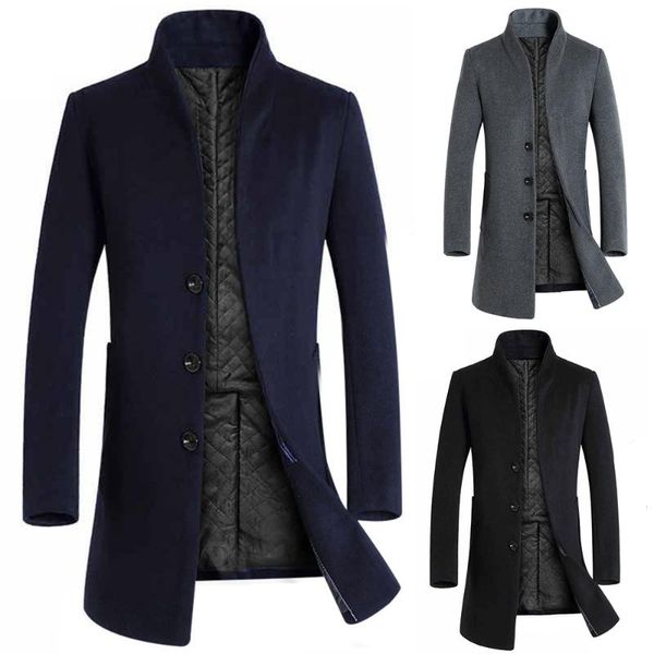 men's wool & blends autumn and winter stand-up collar single-breasted plus woolen coat long, Black
men's wool & blends autumn and winter stand-up collar single-breasted plus woolen coat long, Black
