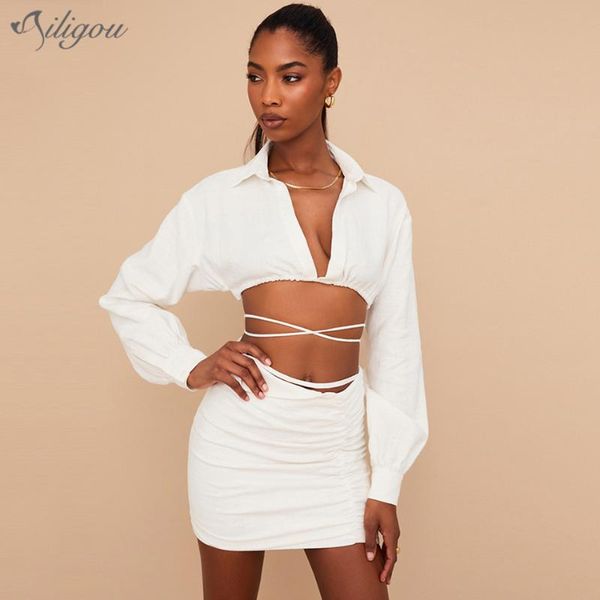 two piece dress ailigou fashion v-neck long sleeve white set tie and skirt ladies autumn mini club party
two piece dress ailigou fashion v-neck long sleeve white set tie and skirt ladies autumn mini club party