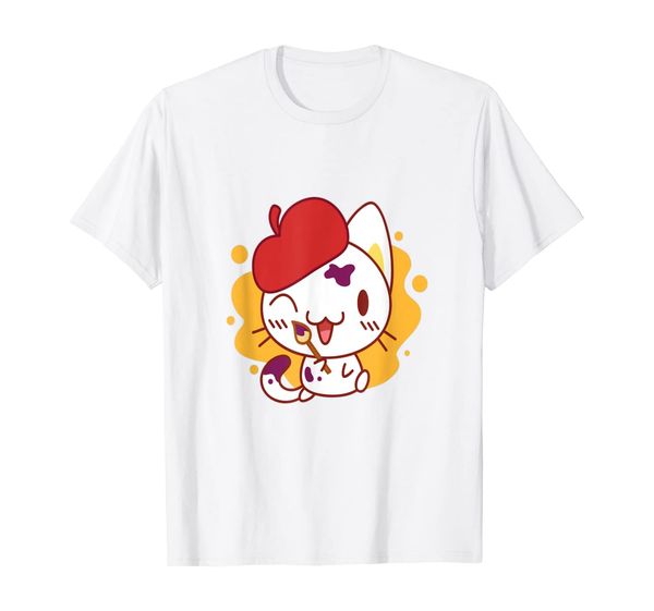 kawaii painter cat t-shirt japanese gift otaku kawaii anime, White;black