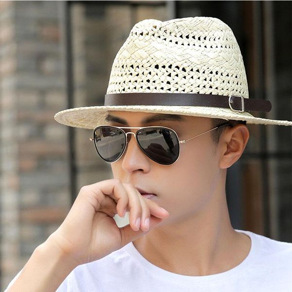 wide brim hats men's summer hat hollow sun belt decoration protection cap panama straw beach, Blue;gray
wide brim hats men's summer hat hollow sun belt decoration protection cap panama straw beach, Blue;gray