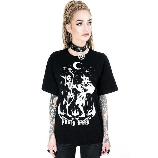 women's t-shirt t shirt women gothic style cotton short sleeve skull printed black color, White
women's t-shirt t shirt women gothic style cotton short sleeve skull printed black color, White