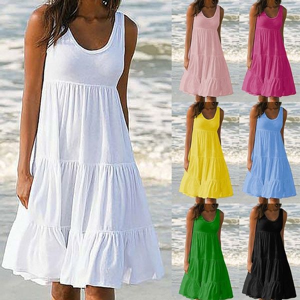 2021 new fashion summer women casual dress round neck loose big swing skirt sleeveless soild color beach, Black;gray
2021 new fashion summer women casual dress round neck loose big swing skirt sleeveless soild color beach, Black;gray