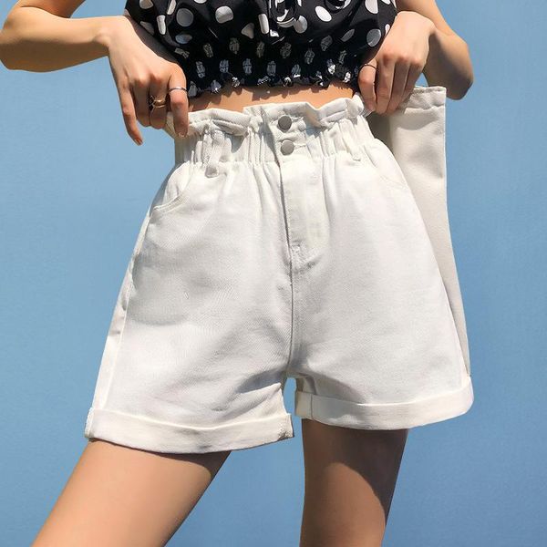 women's shorts women vintage white wide leg summer jeans cotton elastic waist loose short high denim for 2021, White;black
women's shorts women vintage white wide leg summer jeans cotton elastic waist loose short high denim for 2021, White;black