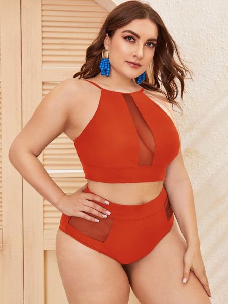plus contrast mesh high waisted bikini swimsuit 44n2#, Black
plus contrast mesh high waisted bikini swimsuit 44n2#, Black