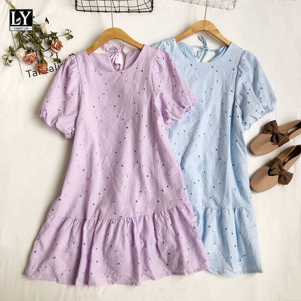 ly varey lin summer women sweet o-neck puff sleeve dresses casual loose hollow out ruffles short lady 210526, Black;gray
ly varey lin summer women sweet o-neck puff sleeve dresses casual loose hollow out ruffles short lady 210526, Black;gray