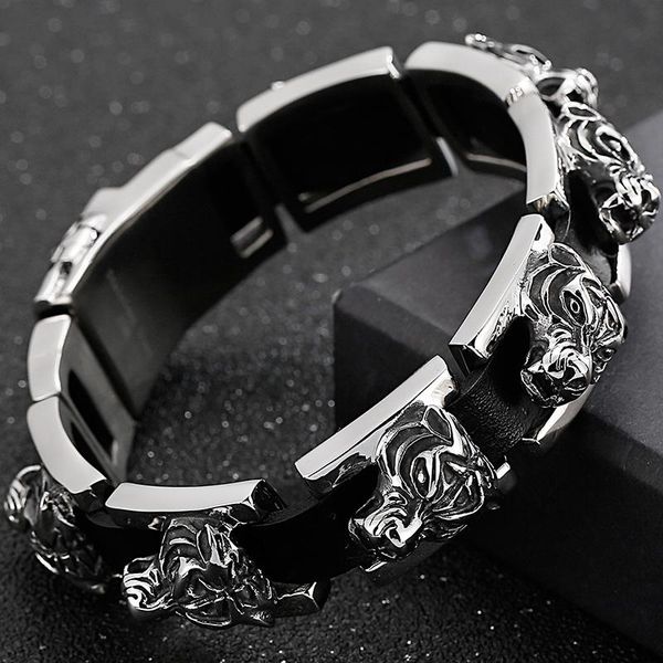 men's leather bracelets for man 19mm stainless steel tiger head chain bracelet men wristband with belt buckle hiphop jewellery tennis, Golden;silver
men's leather bracelets for man 19mm stainless steel tiger head chain bracelet men wristband with belt buckle hiphop jewellery tennis, Golden;silver