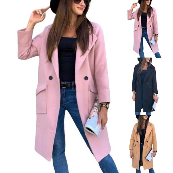 women's wool & blends winter coat solid elegant blend long ladies plain lapel buttons outwear jacket trench coats overcoat, Black
women's wool & blends winter coat solid elegant blend long ladies plain lapel buttons outwear jacket trench coats overcoat, Black