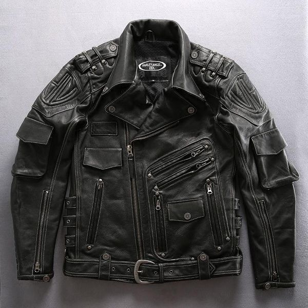 men's leather & faux male genuine motorcycle jackets vintage designer thick cowhide coats men plus size jacket, Black
men's leather & faux male genuine motorcycle jackets vintage designer thick cowhide coats men plus size jacket, Black