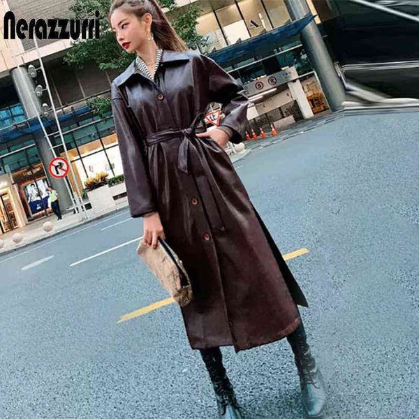 nerazzurri autumn long leather trench coat for women long sleeve belt buttons faux leather raincoat women korean fashion 211118, Black
nerazzurri autumn long leather trench coat for women long sleeve belt buttons faux leather raincoat women korean fashion 211118, Black