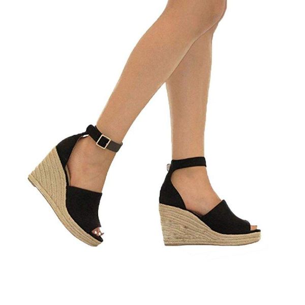 sandals summer open-toed women's pure color simple classic thick-soled wedges with retro all-match fashion, Black 
sandals summer open-toed women's pure color simple classic thick-soled wedges with retro all-match fashion, Black