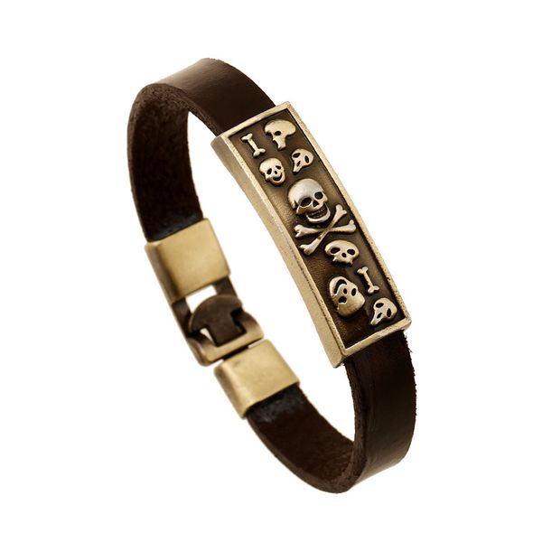 classic punk brown genuine leather bracelets rectangle skeleton pattern cowhide bangles zinc alloy hook women men jewelry gifts, Golden;silver
classic punk brown genuine leather bracelets rectangle skeleton pattern cowhide bangles zinc alloy hook women men jewelry gifts, Golden;silver