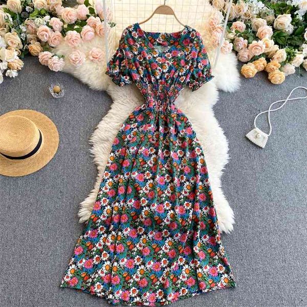 european american retro floral vestidos women's v-neck elastic waist slimming holiday midi dress c715 210506, Black;gray
european american retro floral vestidos women's v-neck elastic waist slimming holiday midi dress c715 210506, Black;gray