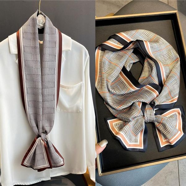 scarves elegant plaid hair bands skinny scarf for women silk ribbons headbands neck tie handle bag wraps female foulard bandana 2021, Blue;gray
scarves elegant plaid hair bands skinny scarf for women silk ribbons headbands neck tie handle bag wraps female foulard bandana 2021, Blue;gray