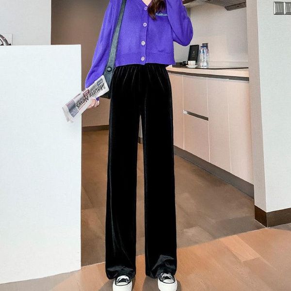 women's pants & capris wide-leg drape spring and autumn thin section 2021 loose gold velvet straight high-waist casual trousers, Black;white
women's pants & capris wide-leg drape spring and autumn thin section 2021 loose gold velvet straight high-waist casual trousers, Black;white