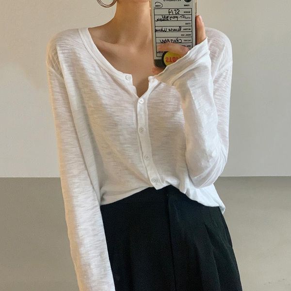 women's knits & tees women 2021 summer korean fashion simple wild v neck single-row buckle loose thin long-sleeved sunscreen top, White
women's knits & tees women 2021 summer korean fashion simple wild v neck single-row buckle loose thin long-sleeved sunscreen top, White