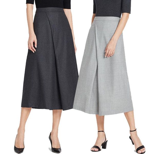 skirts women black/grey wool casual solid color simple midi skirt features asymmetrical pleat detail 
skirts women black/grey wool casual solid color simple midi skirt features asymmetrical pleat detail
