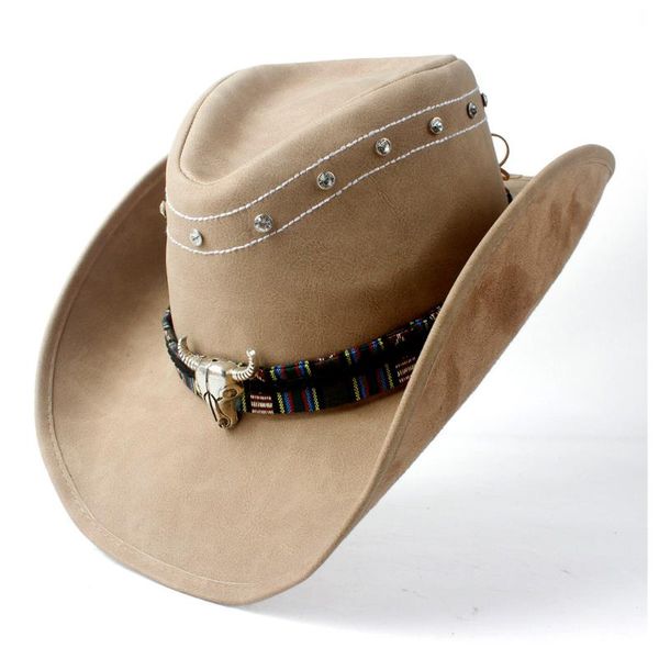 cloches 2021 western cowboy cowgirl leather hat wide brim bull head band, Blue;gray
cloches 2021 western cowboy cowgirl leather hat wide brim bull head band, Blue;gray