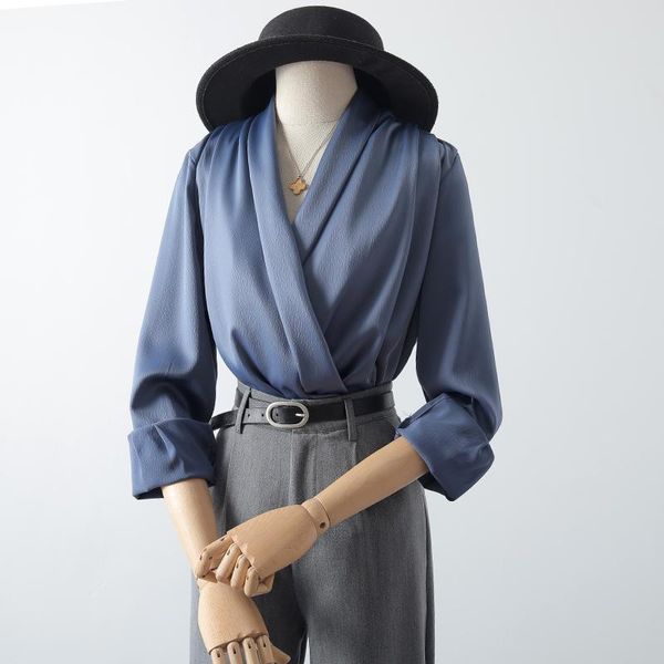 women's blouses & shirts solid satin women summer design 2021 v-neck pleated loose office lady elegant outwear, White
women's blouses & shirts solid satin women summer design 2021 v-neck pleated loose office lady elegant outwear, White