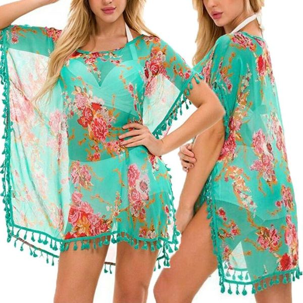 womens chiffon beachwear swimwear bikini beach wear floral print o neck side split tassels cover up kaftan women's, White;black
womens chiffon beachwear swimwear bikini beach wear floral print o neck side split tassels cover up kaftan women's, White;black