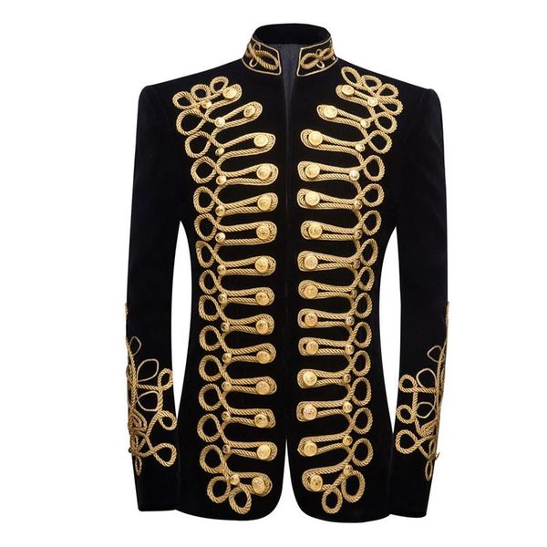men's jackets european style male model vintage gold double-breasted court stand collar black velvet jacket, Black;brown
men's jackets european style male model vintage gold double-breasted court stand collar black velvet jacket, Black;brown