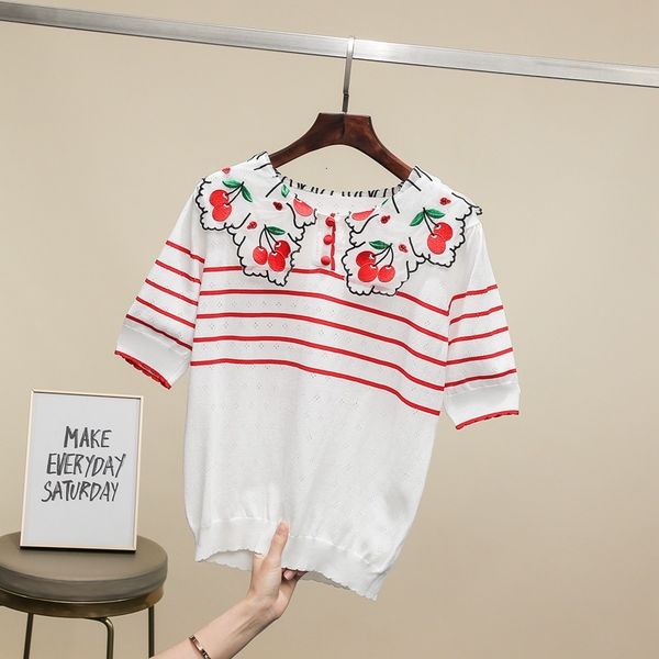 men's t-shirts 2021 summer embroidered cherry t shirts in the form of sweet women chic peter pant collar knitting a320, White;black
men's t-shirts 2021 summer embroidered cherry t shirts in the form of sweet women chic peter pant collar knitting a320, White;black