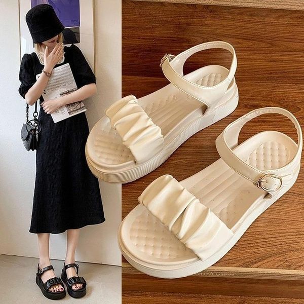 sandals 2021 thick-soled women summer mid-heel muffin soft bottom fairy with pleated leather women's shoes, Black
sandals 2021 thick-soled women summer mid-heel muffin soft bottom fairy with pleated leather women's shoes, Black