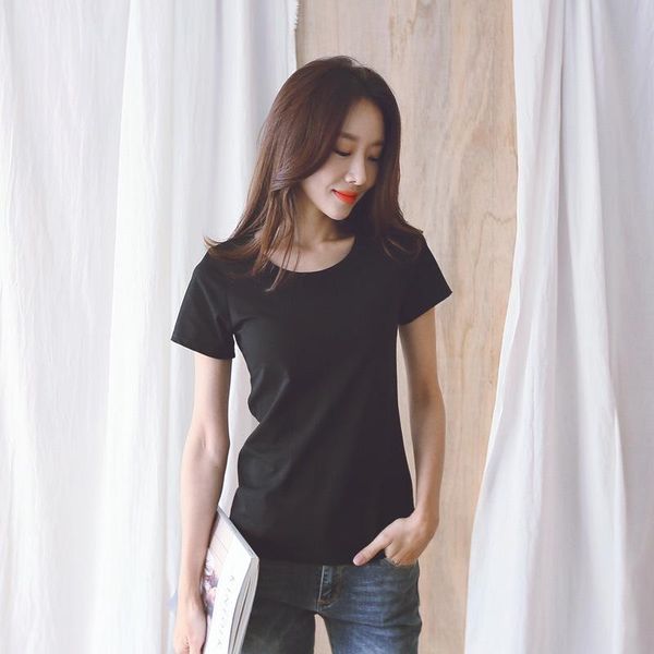 women's t-shirt summer t shirt pure colour large round neck high elastic for female cotton short sleeve, White
women's t-shirt summer t shirt pure colour large round neck high elastic for female cotton short sleeve, White