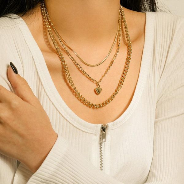 chains three layers snake chain figaro stainless steel cuban glossy love pendant layer necklace, Silver
chains three layers snake chain figaro stainless steel cuban glossy love pendant layer necklace, Silver