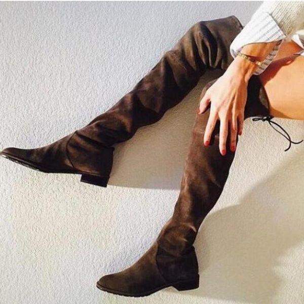 boots fashion suede tight high lace-up stretch fabric round toe flat over the knee brown grey fall winter long, Black
boots fashion suede tight high lace-up stretch fabric round toe flat over the knee brown grey fall winter long, Black
