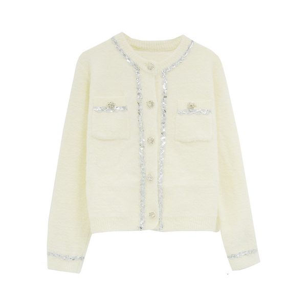 women's knits & tees autumn and winter chain of silver button diamond mesh cardigan coat women's clothes 3dyp, White
women's knits & tees autumn and winter chain of silver button diamond mesh cardigan coat women's clothes 3dyp, White