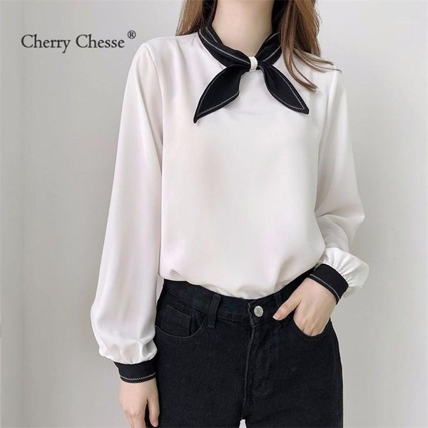 women's blouses & shirts cherry chesse sweet women blouse bow collar contrast female autumn spring slim woman, White
women's blouses & shirts cherry chesse sweet women blouse bow collar contrast female autumn spring slim woman, White