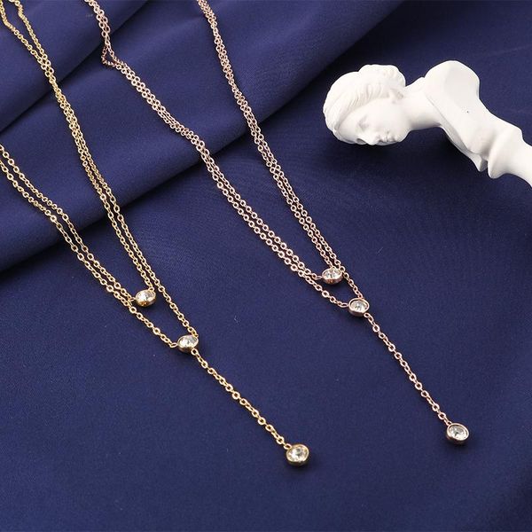 pendant necklaces trendy double layer tassels zircon crystal party jewelry for women elegant no fade stainless steel female, Silver
pendant necklaces trendy double layer tassels zircon crystal party jewelry for women elegant no fade stainless steel female, Silver