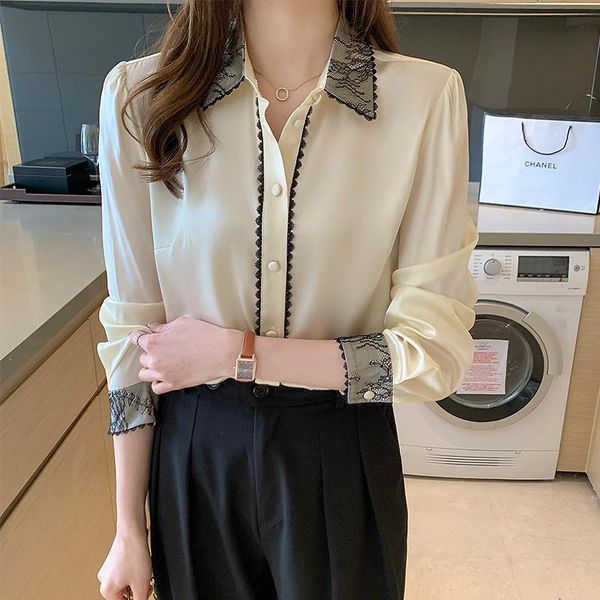 women's blouses & shirts white heavy silk shirt long sleeve 2021 spring lace mosaic satin
women's blouses & shirts white heavy silk shirt long sleeve 2021 spring lace mosaic satin