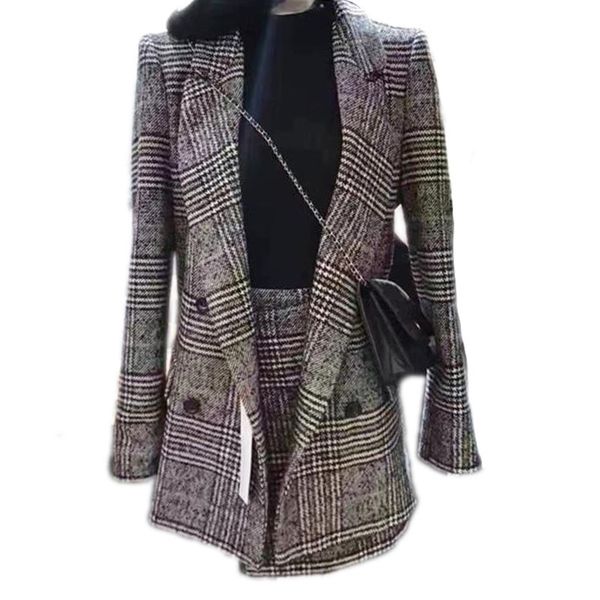 plaid office lady jacket skirt two sets elegant formal warm coat with suit winter autumn women's 210525, White
plaid office lady jacket skirt two sets elegant formal warm coat with suit winter autumn women's 210525, White