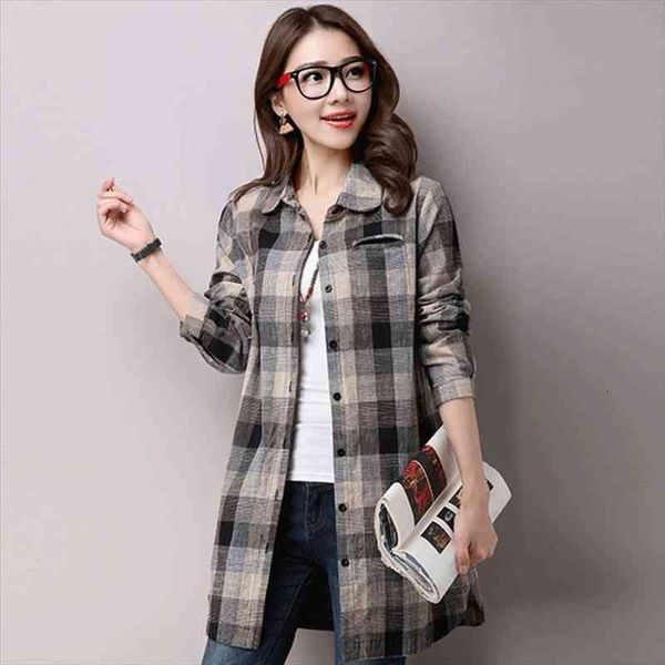2914 vintage tunic shirt women long sleeve plaid cotton linen blouse female plus size casual long tunic spring, White
2914 vintage tunic shirt women long sleeve plaid cotton linen blouse female plus size casual long tunic spring, White