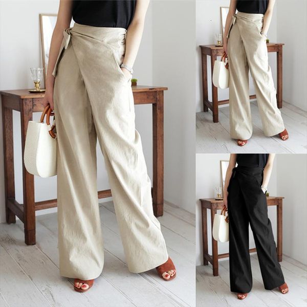 5xl elegant solid fashion womens capris high waist bandage asymmetric loose wide leg trousers vintage linen pantalon 7, Black;white 
5xl elegant solid fashion womens capris high waist bandage asymmetric loose wide leg trousers vintage linen pantalon 7, Black;white