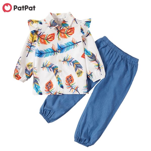 spring and autumn toddler girl floral denim pants set 210528, White