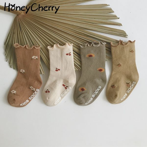 floral children socks baby non-slip floor girl cotton sock stuff 210515, Pink;yellow