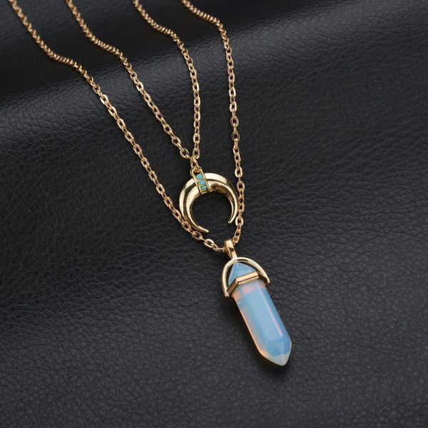 double layered colorful hexagon prism pendant crescent moon charm necklace for women gift, Silver
double layered colorful hexagon prism pendant crescent moon charm necklace for women gift, Silver