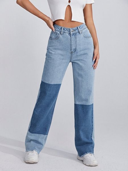 high waist two tone jeans s5vm#, Blue