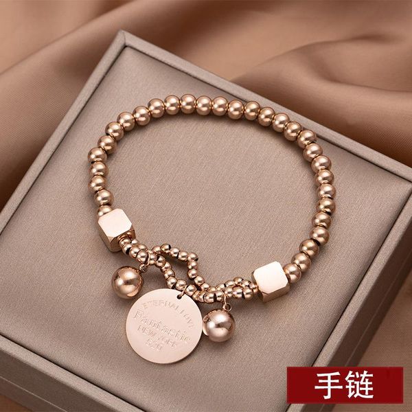 charm bracelets fashion jewelry rose gold titanium bracelet, round letter bracelet, Golden;silver